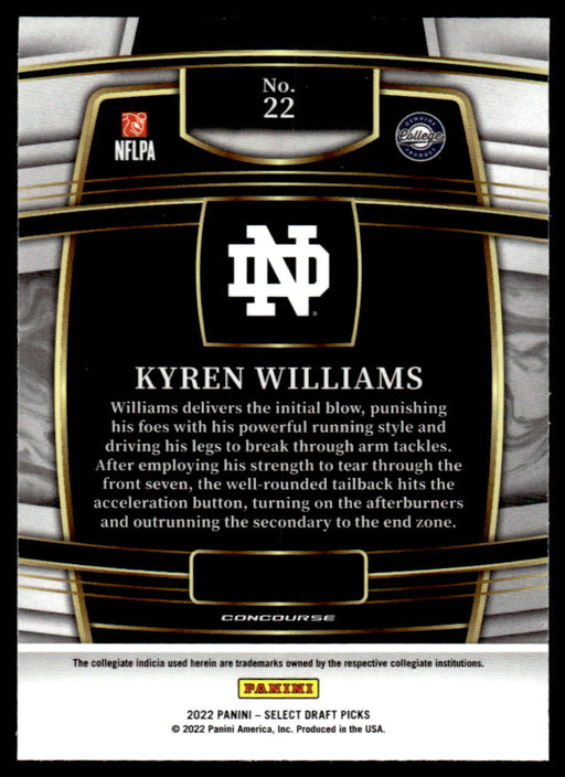 Kyren Williams 2022 Panini Select Draft Picks Retail Base Back of Card