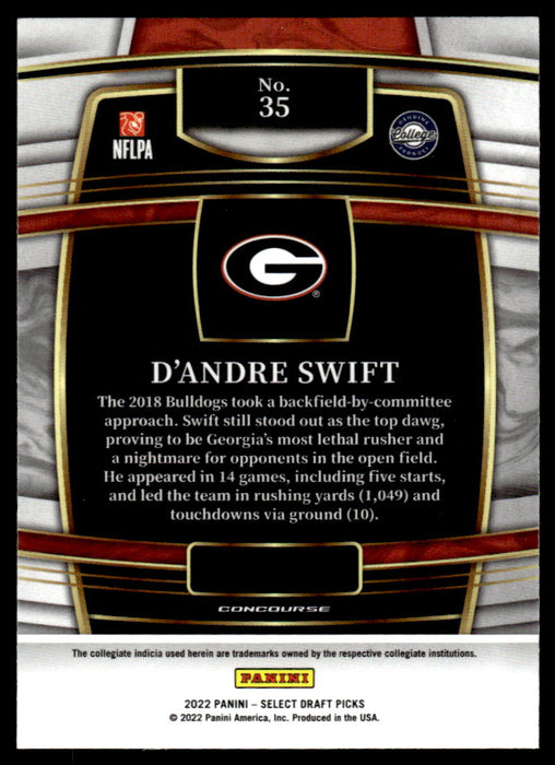 D'Andre Swift 2022 Panini Select Draft Picks Retail Base Back of Card