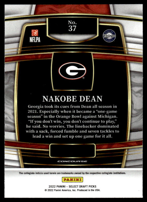 Nakobe Dean 2022 Panini Select Draft Picks Retail Base Back of Card