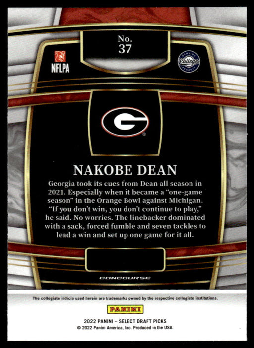 Nakobe Dean 2022 Panini Select Draft Picks Retail Base Back of Card