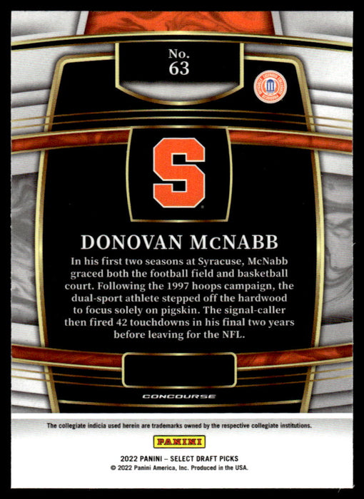 Donovan McNabb 2022 Panini Select Draft Picks Retail Base Back of Card