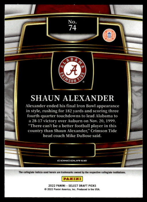 Shaun Alexander 2022 Panini Select Draft Picks Retail Base Back of Card