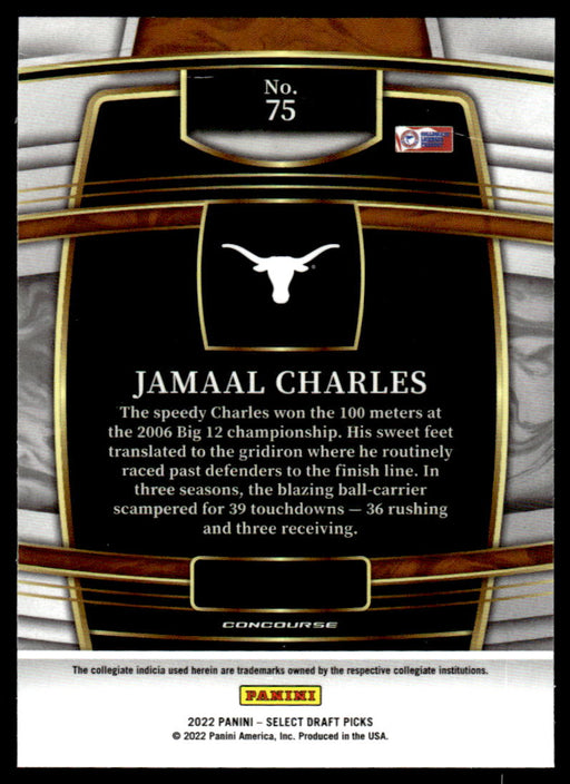 Jamaal Charles 2022 Panini Select Draft Picks Retail Base Back of Card