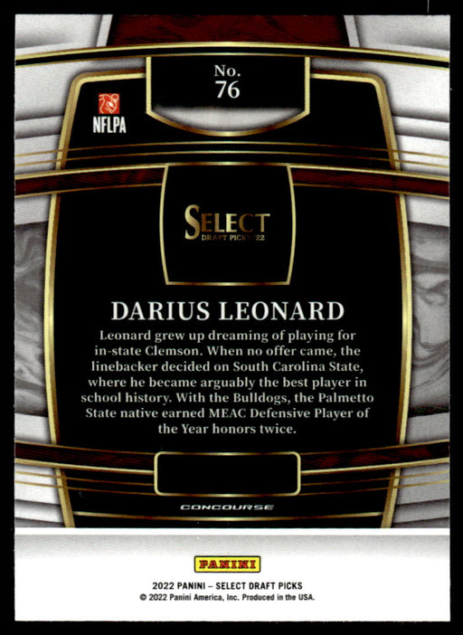 Shaquille Leonard 2022 Panini Select Draft Picks Retail Base Back of Card