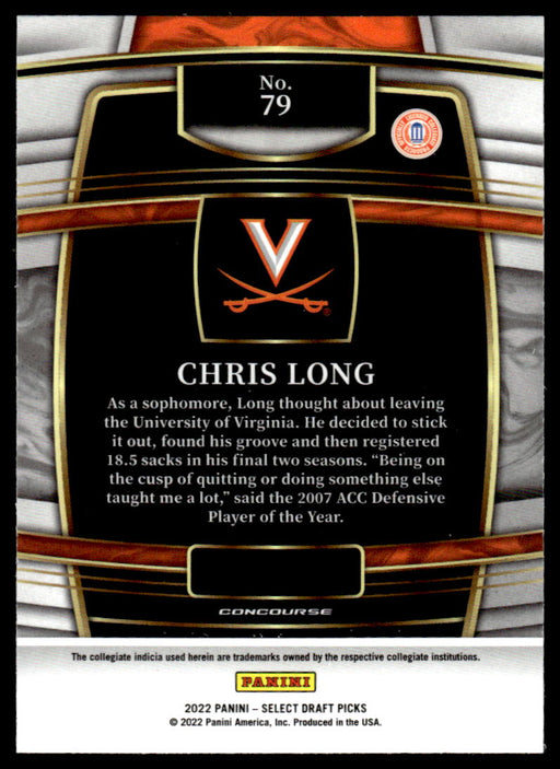 Chris Long 2022 Panini Select Draft Picks Retail Base Back of Card