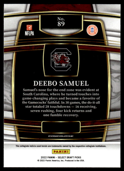 Deebo Samuel 2022 Panini Select Draft Picks Retail Base Back of Card