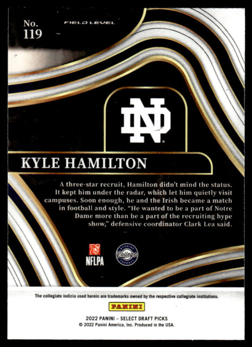 Kyle Hamilton 2022 Panini Select Draft Picks Retail Base Back of Card