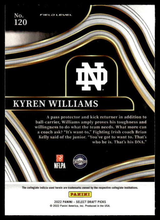 Kyren Williams 2022 Panini Select Draft Picks Retail Base Back of Card