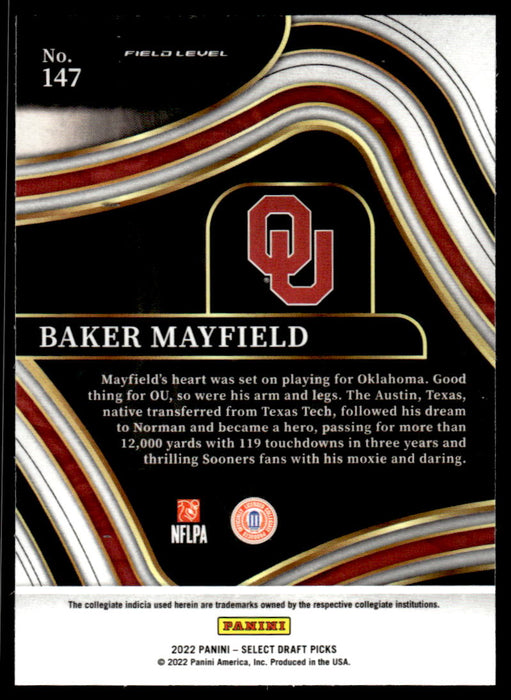 Baker Mayfield 2022 Panini Select Draft Picks Retail Base Back of Card