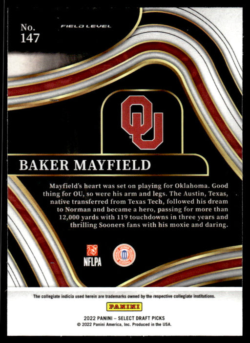 Baker Mayfield 2022 Panini Select Draft Picks Retail Base Back of Card