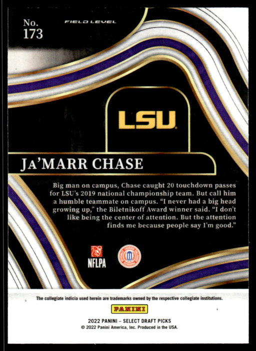 Ja'Marr Chase 2022 Panini Select Draft Picks Retail Base Back of Card