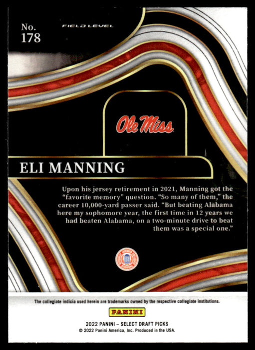 Eli Manning 2022 Panini Select Draft Picks Retail Base Back of Card