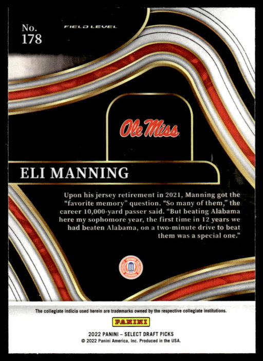 Eli Manning 2022 Panini Select Draft Picks Retail Base Back of Card