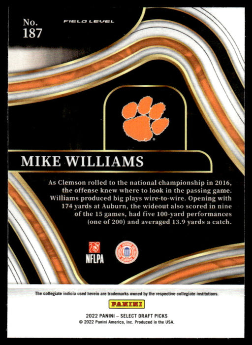 Mike Williams 2022 Panini Select Draft Picks Retail Base Back of Card