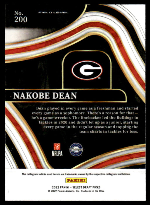 Nakobe Dean 2022 Panini Select Draft Picks Retail Base Back of Card