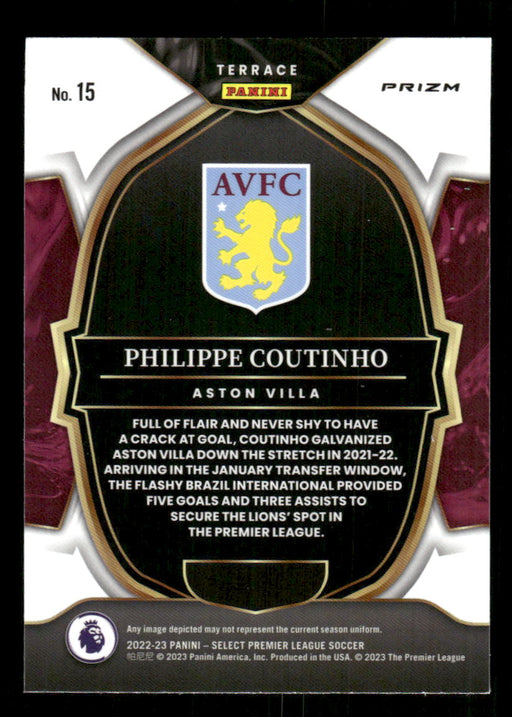 Philippe Coutinho 2022-23 Panini Select Premier League Red Ice Back of Card