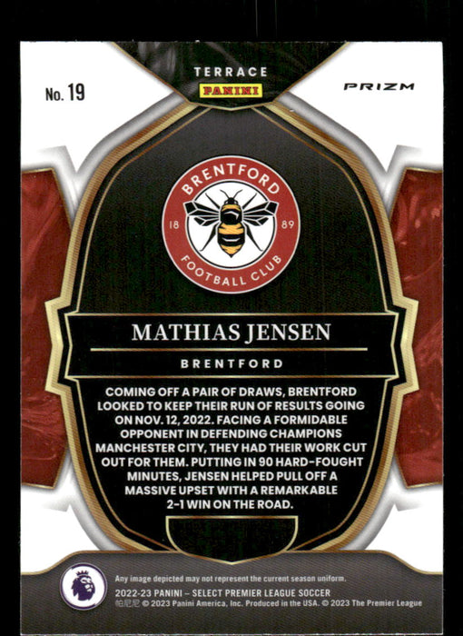 Mathias Jensen 2022-23 Panini Select Premier League Red Ice Back of Card