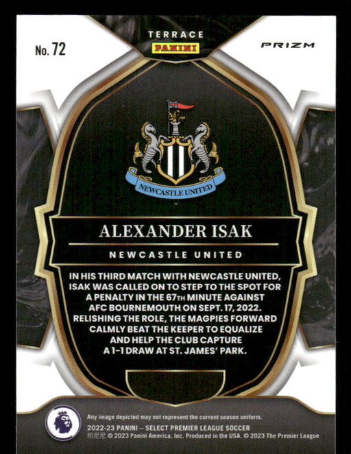 Alexander Isak 2022-23 Panini Select Premier League Red Ice Back of Card