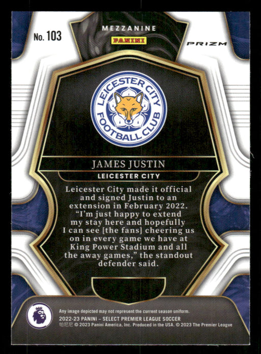 James Justin 2022-23 Panini Select Premier League Red Ice Back of Card