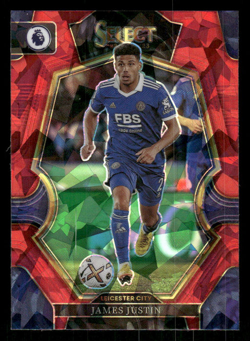 James Justin 2022-23 Panini Select Premier League Red Ice Front of Card