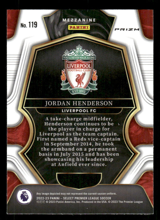 Jordan Henderson 2022-23 Panini Select Premier League Red Ice Back of Card