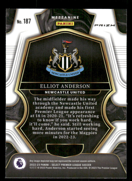 Elliot Anderson 2022-23 Panini Select Premier League Red Ice Back of Card