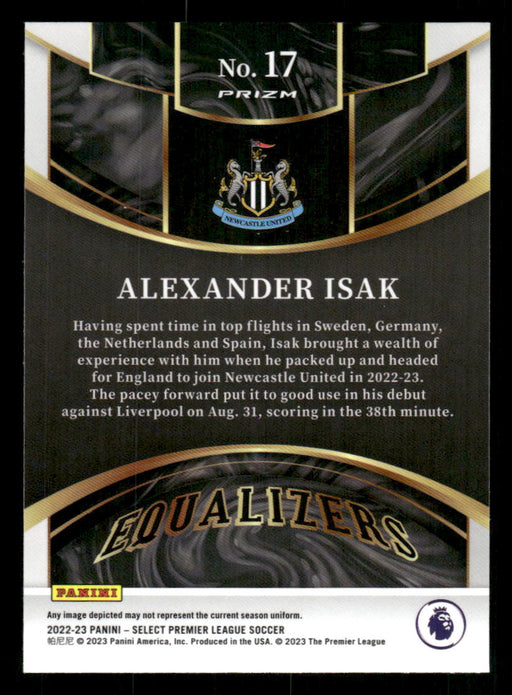 Alexander Isak 2022-23 Panini Select Premier League Silver Equalizers Back of Card