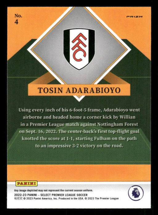 Tosin Adarabioyo 2022-23 Panini Select Premier League Silver Select Stars Back of Card