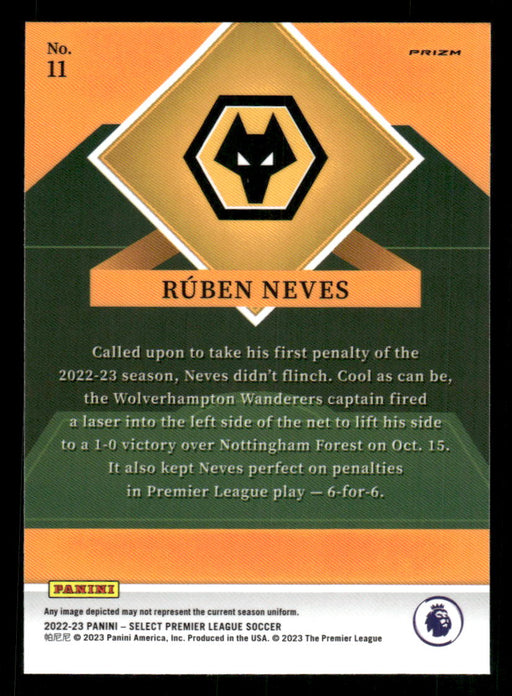 Ruben Neves 2022-23 Panini Select Premier League Silver Select Stars Back of Card