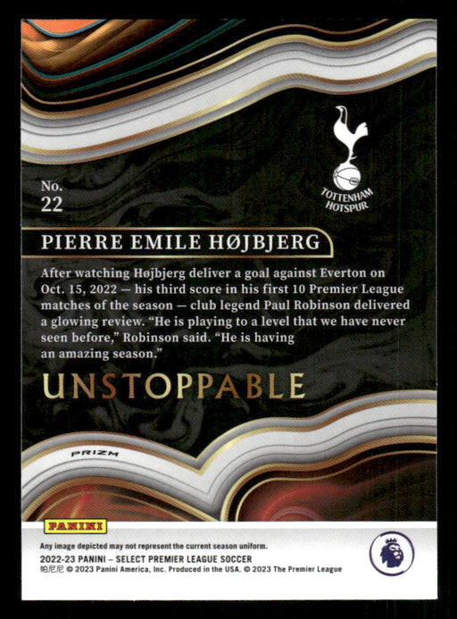 Pierre Emile Hojbjerg 2022-23 Panini Select Premier League Silver Unstoppable Back of Card