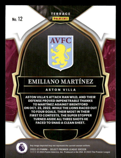 Emiliano Martinez 2022-23 Panini Select Premier League Base Back of Card