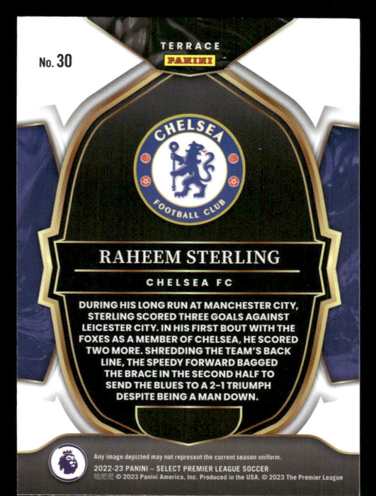 Raheem Sterling 2022-23 Panini Select Premier League Base Back of Card