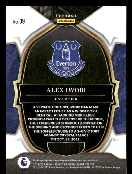 Alex Iwobi 2022-23 Panini Select Premier League Base Back of Card