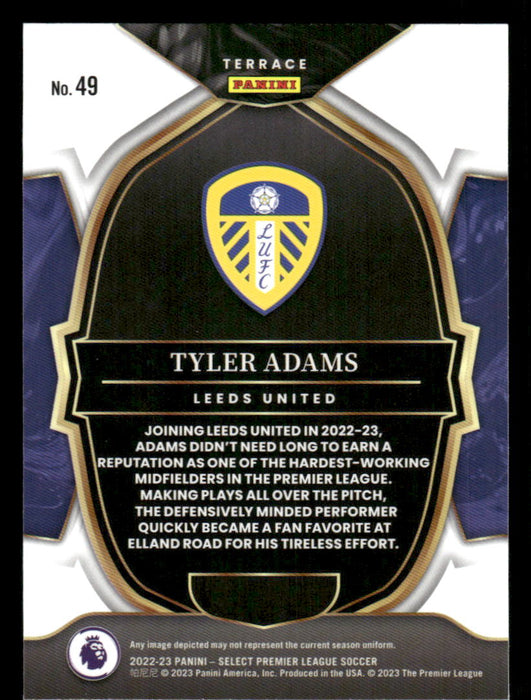 Tyler Adams 2022-23 Panini Select Premier League Base Back of Card