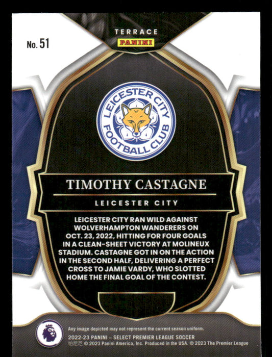 Timothy Castagne 2022-23 Panini Select Premier League Base Back of Card