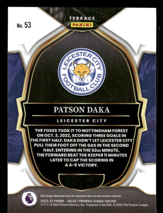 Patson Daka 2022-23 Panini Select Premier League Base Back of Card