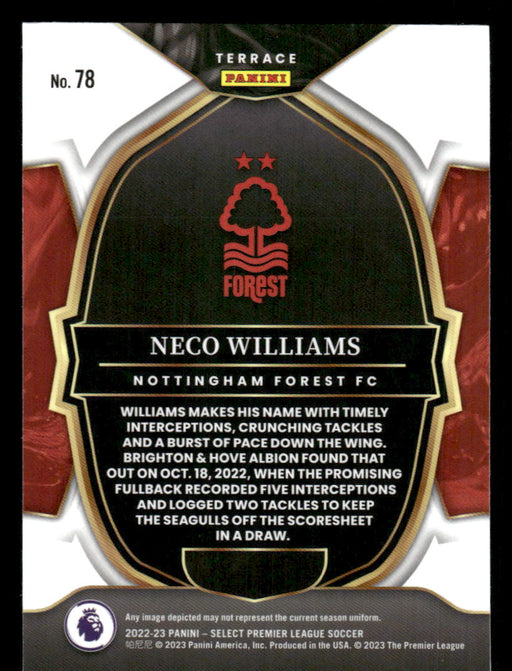 Neco Williams 2022-23 Panini Select Premier League Base Back of Card