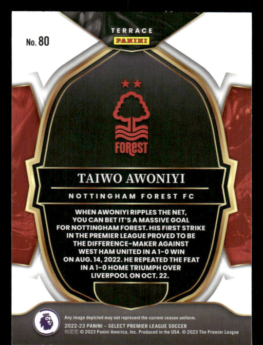 Taiwo Awoniyi 2022-23 Panini Select Premier League Base Back of Card