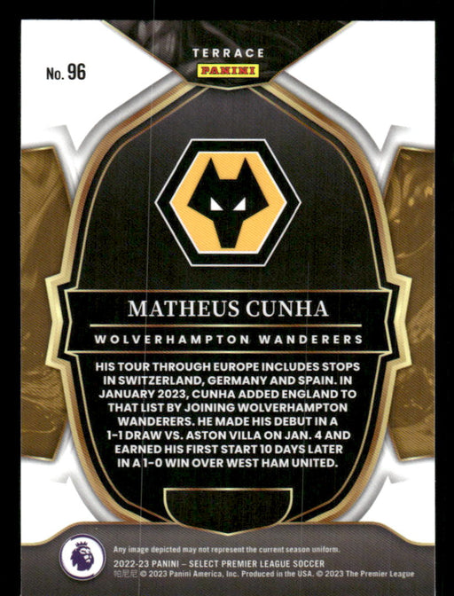 Matheus Cunha 2022-23 Panini Select Premier League Base Back of Card