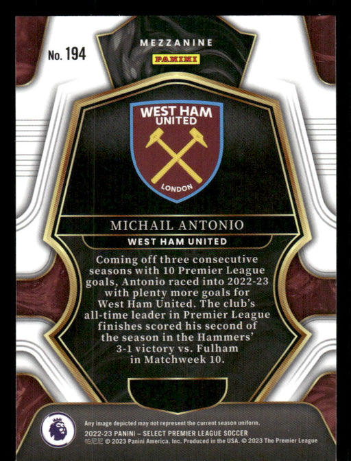 Michail Antonio 2022-23 Panini Select Premier League Base Back of Card