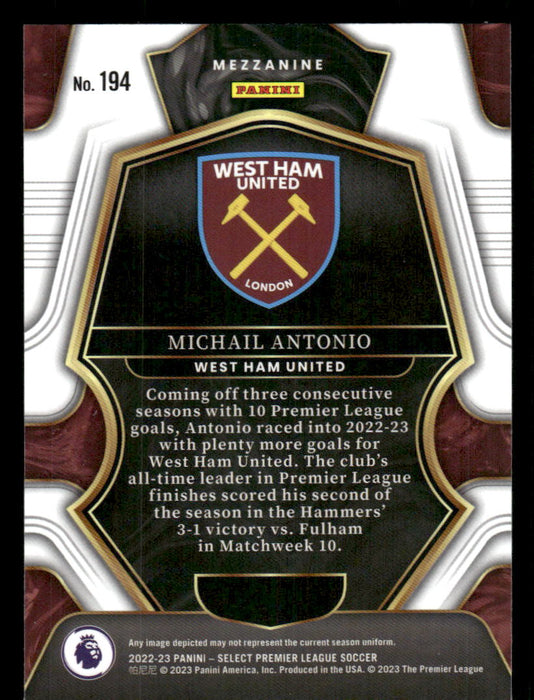 Michail Antonio 2022-23 Panini Select Premier League Base Back of Card