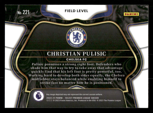 Christian Pulisic 2022-23 Panini Select Premier League Base Back of Card