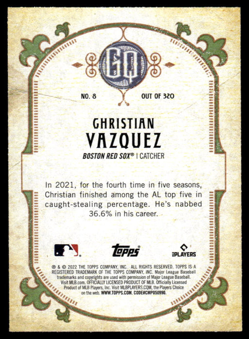 Christian Vazquez 2022 Topps Gypsy Queen Green Back of Card