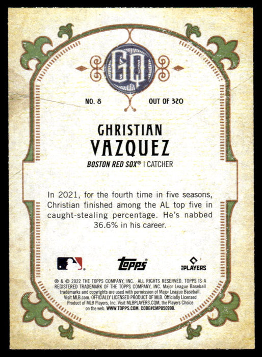 Christian Vazquez 2022 Topps Gypsy Queen Green Back of Card