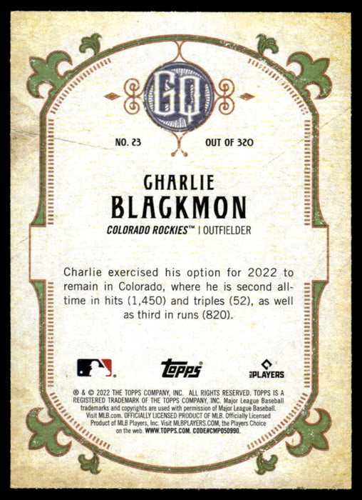 Charlie Blackmon 2022 Topps Gypsy Queen Green Back of Card