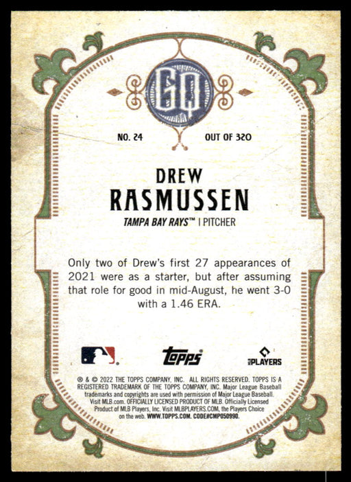 Drew Rasmussen 2022 Topps Gypsy Queen Green Back of Card