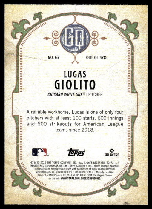 Lucas Giolito 2022 Topps Gypsy Queen Green Back of Card