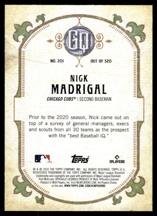 Nick Madrigal 2022 Topps Gypsy Queen Green Back of Card