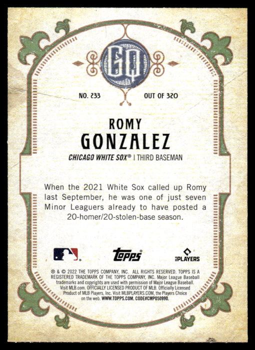 Romy Gonzalez 2022 Topps Gypsy Queen Green Back of Card