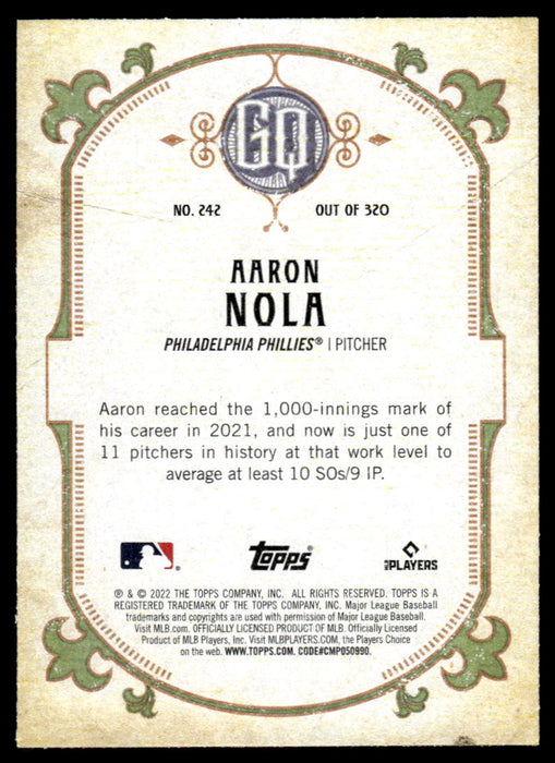 Aaron Nola 2022 Topps Gypsy Queen Green Back of Card